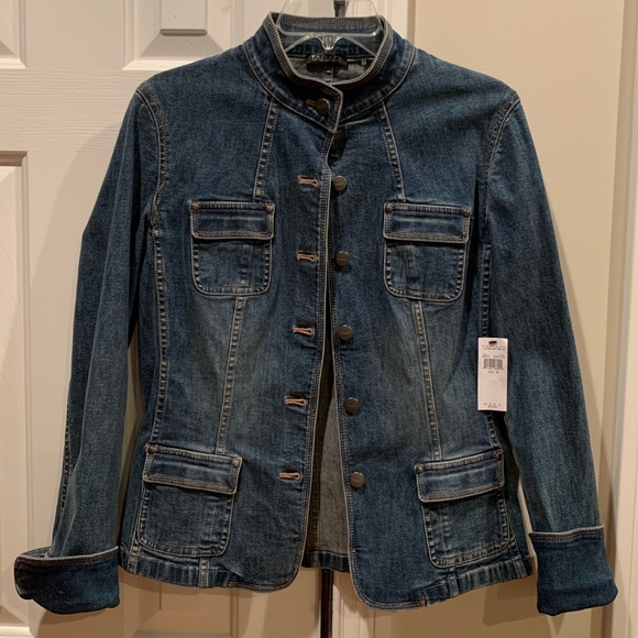 New Tahari Denim Jacket Fitted M $280 - Picture 1 of 8